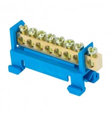 Шина "0" N (6х9мм) 8 отверстий латунь синий изолятор тип "Стойка" на DIN-рейку EKF PROxima  sn0-63-8-sb  EKF