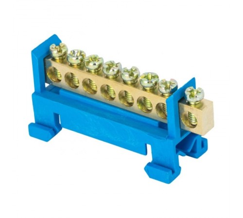 Шина "0" N (6х9мм) 8 отверстий латунь синий изолятор тип "Стойка" на DIN-рейку розничный стикер EKF PROxima  sn0-63-8-sb-r  EKF