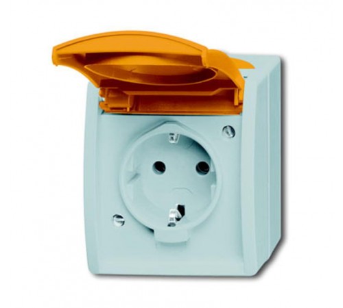 Розетка SCHUKO 16А 250В IP44, для открытого монтажа, c оранжевой крышкой, серия ocean, цвет серый/сине-зелёный  2083-0-0820   2CKA002083A0820  ABB