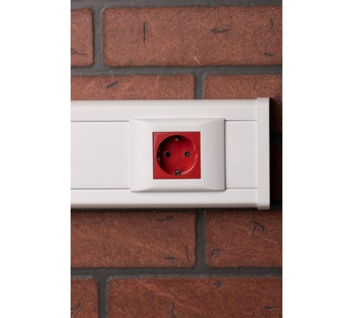 Розетка 45х45 (2 модуля), с заземлением, красная, прямая  E2MR16-028-70  EKF