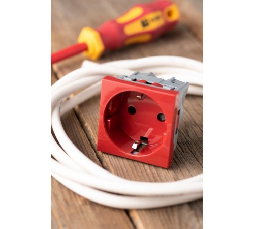 Розетка 45х45 (2 модуля), с заземлением, красная, прямая  E2MR16-028-70  EKF