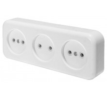 Розетка 3-местная без заземляющего контакта, 250В, 16А, IP20, PST16-50-20 (RA 16-344-Б), белый  39699  STEKKER