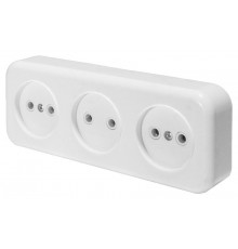 Розетка 3-местная без заземляющего контакта, 250В, 16А, IP20, PST16-50-20 (RA 16-344-Б), белый  39699  STEKKER