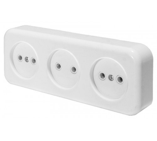 Розетка 3-местная без заземляющего контакта, 250В, 16А, IP20, PST16-50-20 (RA 16-344-Б), белый  39699  STEKKER