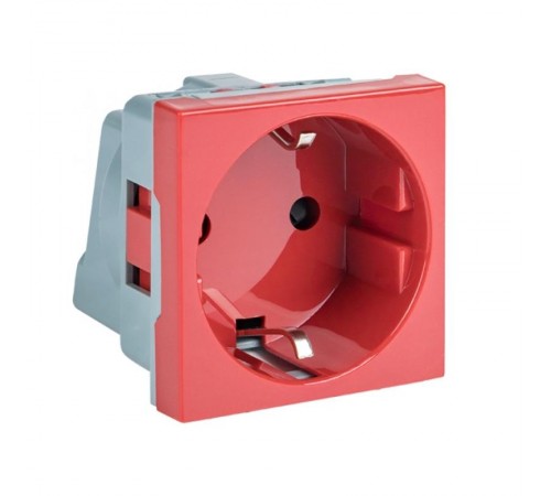 Розетка 45х45 (2 модуля), с заземлением, красная, прямая  E2MR16-028-70  EKF