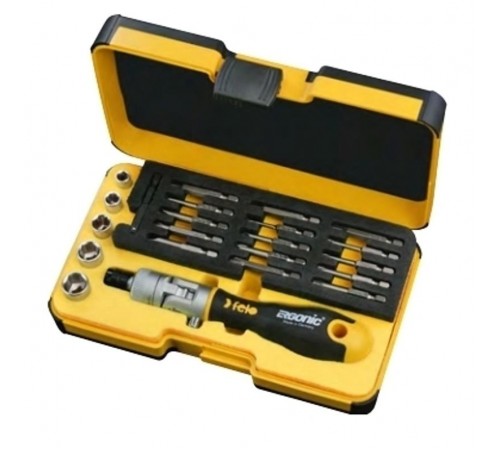 Набор бит SL/PH/PZ/Tx/HEX и головок с поворотной трещоткой Ergonic K в кейсе, 22 шт 06072206  06072206  Felo