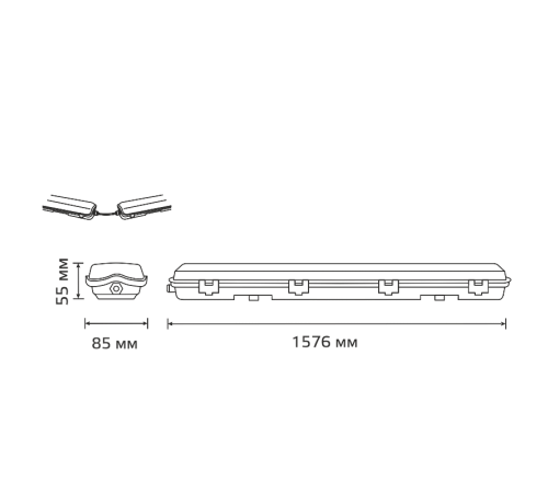 Светильник промышленный для светодиодных ламп 2х1500мм СПП-Т8-G13 LITE 1576*86*55мм IP65 (1/12)  909437215  Gauss