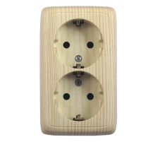 Розетка открытой установки, двухместная, с заземляющим контактом, цвет сосна  РА16-151-02  HEGEL