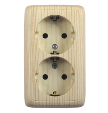 Розетка открытой установки, двухместная, с заземляющим контактом, цвет сосна  РА16-151-02  HEGEL