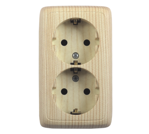 Розетка открытой установки, двухместная, с заземляющим контактом, цвет сосна  РА16-151-02  HEGEL