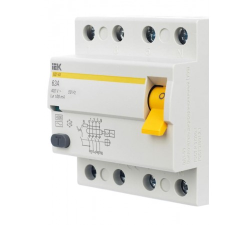 Выключатель дифференциальный (УЗО) ВД1-63 4п 63А 100мА тип A  MDV11-4-063-100  IEK