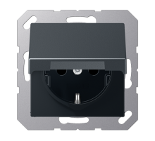 Штепсельная розетка SCHUKO 16А / 250В с защитными шторками, с подпружиненной откидной крышкой, возможно IP44, пружинные зажимы; термопласт; матовый ан