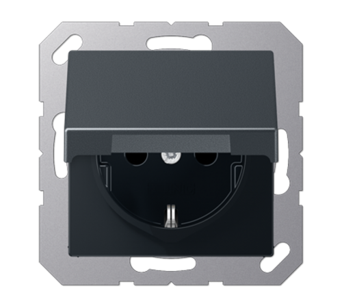 Штепсельная розетка SCHUKO 16А / 250В с защитными шторками, с подпружиненной откидной крышкой, возможно IP44, пружинные зажимы; термопласт; матовый ан