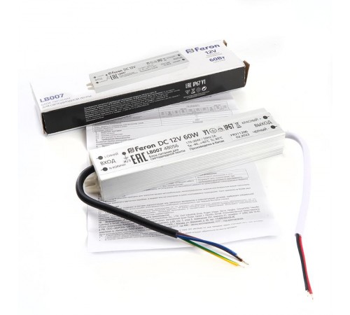 Трансформатор электронный для светодиодной ленты 60W 12V IP67 (драйвер), LB007 FERON  48056  FERON