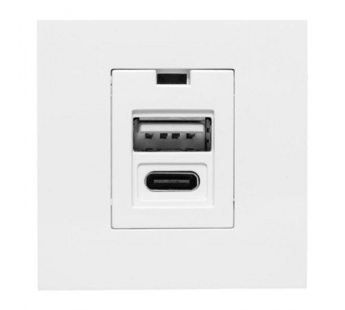 Розетка USB A+C, 2.1А, 2 гнезда, без индикатора, белая 45*45мм  E2MR2-21USB-10-AC  EKF