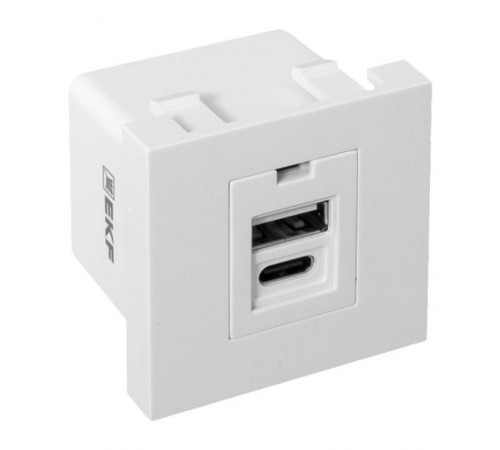 Розетка USB A+C, 2.1А, 2 гнезда, без индикатора, белая 45*45мм  E2MR2-21USB-10-AC  EKF
