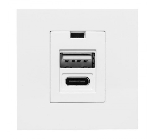 Розетка USB A+C, 2.1А, 2 гнезда, без индикатора, белая 45*45мм  E2MR2-21USB-10-AC  EKF