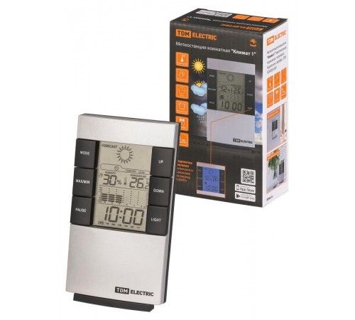 Метеостанция комнатная "Климат 1" вертикальная, термометр, гигрометр, будильник, серебро,  SQ4006-0001  TDM