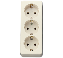 Штепсельная розетка SCHUKO 16А / 250В, тройная накладного монтажа, с монтажной платой, с зажимом для фиксации кабеля; термопласт;  слоновая кость; AP6