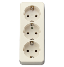 Штепсельная розетка SCHUKO 16А / 250В, тройная накладного монтажа, с монтажной платой, с зажимом для фиксации кабеля; термопласт;  слоновая кость; AP6