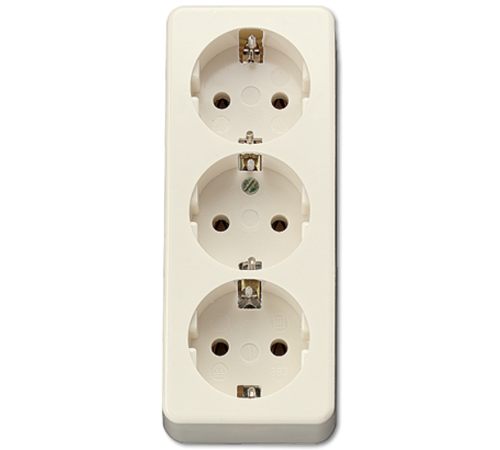 Штепсельная розетка SCHUKO 16А / 250В, тройная накладного монтажа, с монтажной платой, с зажимом для фиксации кабеля; термопласт;  слоновая кость; AP6