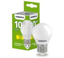 Лампа светодиодная G45 шар 10Вт 230В 3000К E27   LL-G45-10-230-30-E27-G  GENERICA