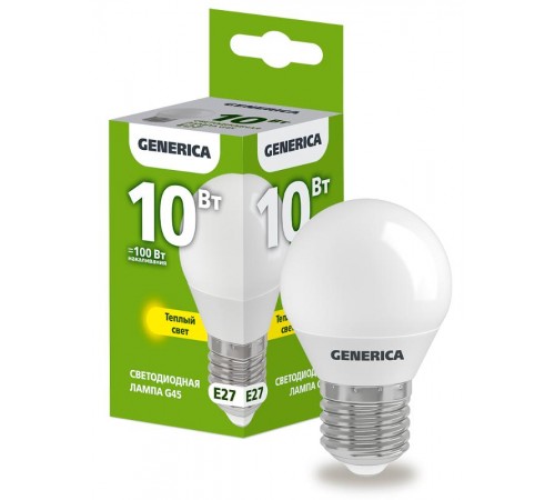 Лампа светодиодная G45 шар 10Вт 230В 3000К E27   LL-G45-10-230-30-E27-G  GENERICA