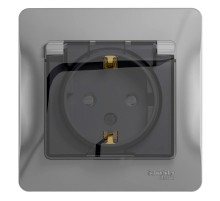 Glossa Алюминий Розетка с заземлением со шторками с крышкой, IP44 (в сборе с рамкой)  GSL000348  SE