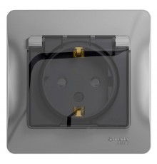 Glossa Алюминий Розетка с заземлением со шторками с крышкой, IP44 (в сборе с рамкой)  GSL000348  SE