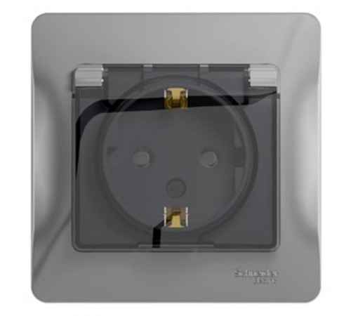 Glossa Алюминий Розетка с заземлением со шторками с крышкой, IP44 (в сборе с рамкой)  GSL000348  SE