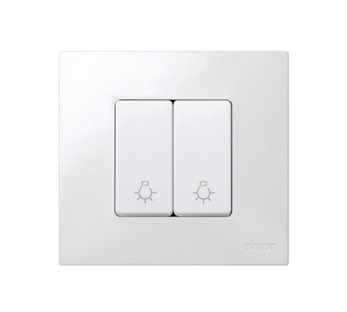 Simon 27 Выключатель 1-кл кнопочный с пиктограммой "лампа", 10А 250В, узкий модуль, S27, белый  27151-64  Simon