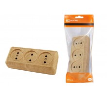 Розетка 3-х местная горизонтальная 2П открытой установки IP20 10A сосна "Ладога"  SQ1801-0424  TDM