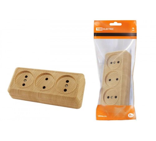 Розетка 3-х местная горизонтальная 2П открытой установки IP20 10A сосна "Ладога"  SQ1801-0424  TDM