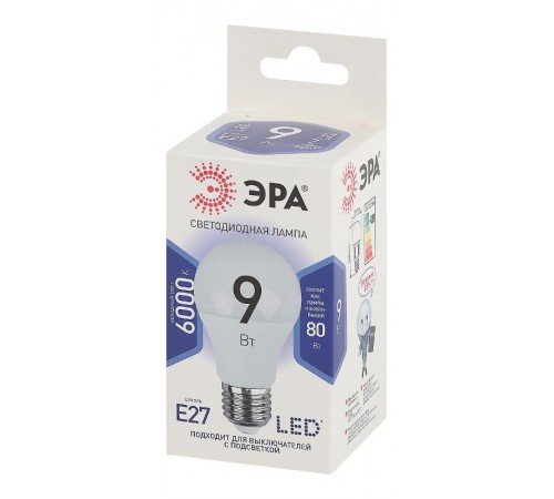 Лампа светодиодная СТАНДАРТ LED A60-9W-860-E27 (диод, груша, 9Вт, хол, E27)  Б0032248  ЭРА
