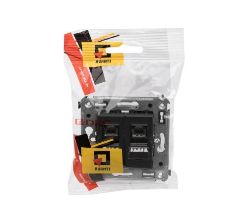 Компьютерная розетка RJ-45 в стену, кат.6 двойная,"Avanti", "Черный матовый"  4412294  DKC