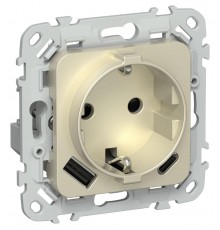 FLITE Розетка с заземлением со шторками 16А с USB A+C 20Вт быстрозажимные клеммы РСЮшс11-1-ФлШ шампань  FI-R14-16-1-U22-020-K37  IEK