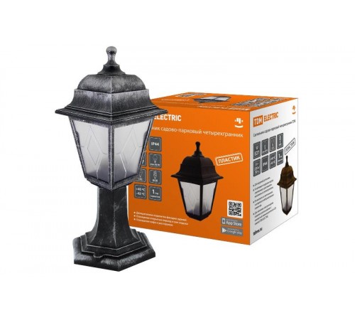 Светильник садово-парковый НТУ 04-60-001 четырехгранник, стойка, пластик, расс.пластик, серебро  SQ0330-0795  TDM