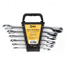 Набор гаечных комбинированных трещоточных ключей с переключателем реверса НТКП-6 (8-17) серия КВТ-PROFESSIONAL  91952  КВТ