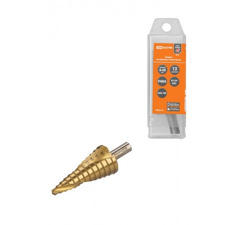 Сверло по металлу ступенчатое, 6-30 мм, 13 ступеней, нитрид., HSS, цилиндр. хв., "Рубин"   SQ1090-0715  TDM