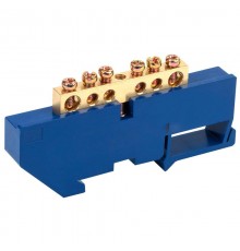 Шина "N" нулевая с синим изолятором на DIN-рейку 6x9 мм стойка бол. 6 групп  11-2339  REXANT