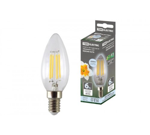 Лампа светодиодная свеча "Филамент" С37-6 Вт-230 В-4000 К-E14 TDM  SQ0340-0276  TDM