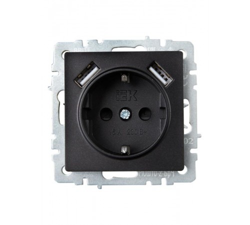BRITE Розетка с заземлением со шторками 16А с USB A+A 3,1А РЮш10-2-БрЧ черный  BR-R14-16-U21-D31-K02  IEK