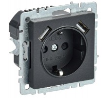 BRITE Розетка с заземлением со шторками 16А с USB A+A 2,1А РЮш10-1-БрЧ черный  BR-R14-16-U21-D21-K02  IEK