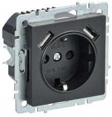 BRITE Розетка с заземлением со шторками 16А с USB A+A 2,1А РЮш10-1-БрЧ черный  BR-R14-16-U21-D21-K02  IEK