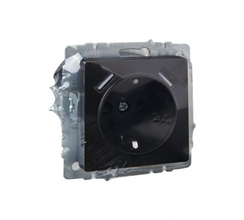 BRITE Розетка с заземлением со шторками 16А с USB A+A 3,1А РЮш10-2-БрЧ черный  BR-R14-16-U21-D31-K02  IEK