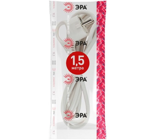 U-3x1,5-1,5m-W Шнур питания с вилкой с/з ПВС 3x1,5 1,5м белый  Б0048704  ЭРА
