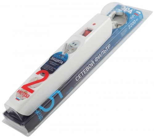 SFX-5es-2m-W Сет.фильтр (белый) с заземл, 10A, с выкл, 5гн, 2м (10/120)  Б0044019  ЭРА