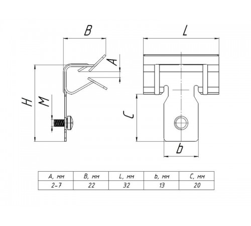 Зажим балочный 3-8 мм с винтом М6х9 TDZ  ZB3-8-V6x9  EKF