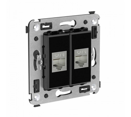 Компьютерная розетка RJ-45 без шторки в стену, кат.6 двойная экранированная, "Avanti", "Черный квадрат"  4402794  DKC