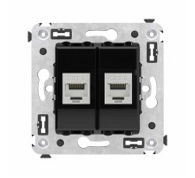 Компьютерная розетка RJ-45 без шторки в стену, кат.6 двойная экранированная, "Avanti", "Черный квадрат"  4402794  DKC